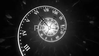 dark gothic clock face spiral time with watch hands loop animation