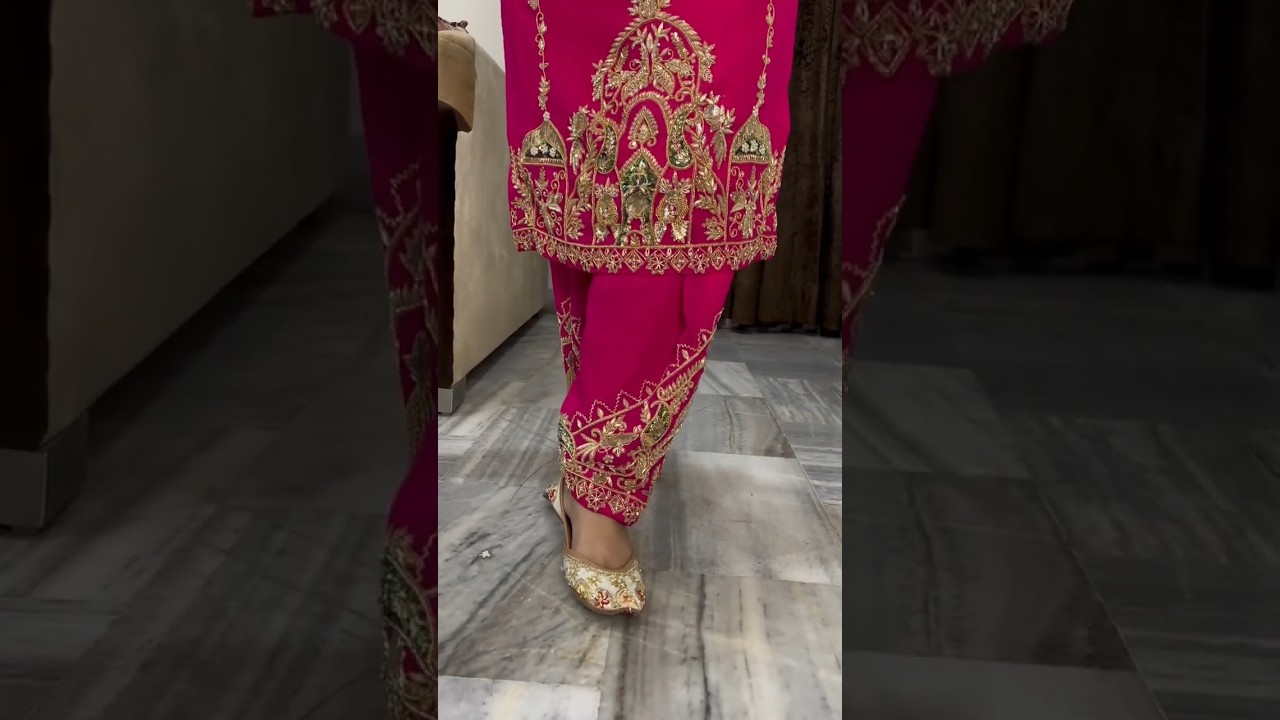 Magenta colour bridal suit