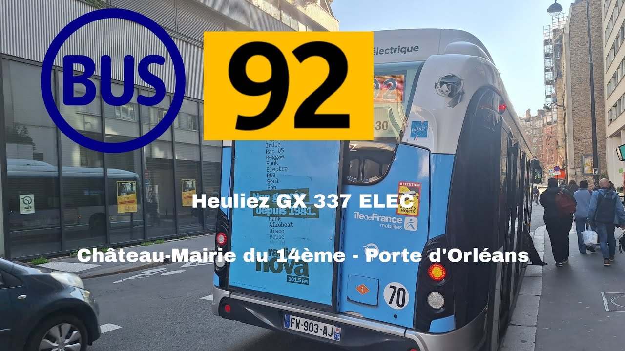 Bus 92 Heuliez GX 337 ELEC Château-Mairie du 14ème - Porte d'Orléans