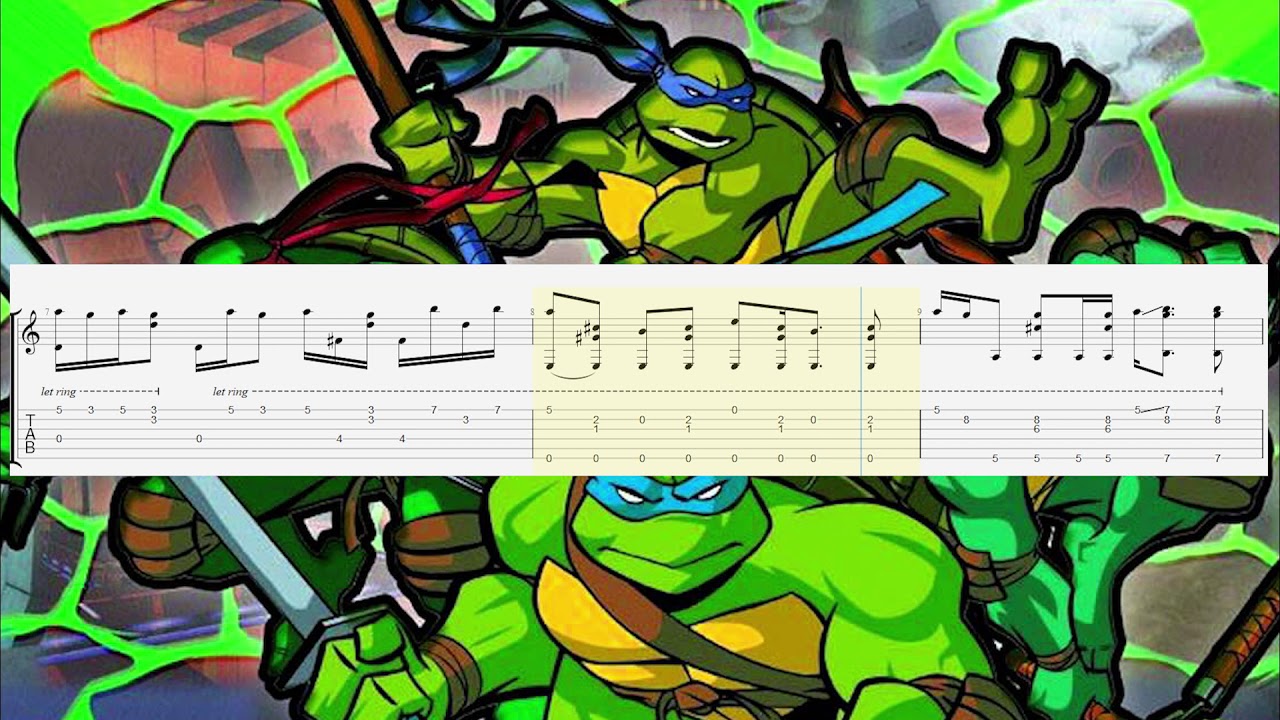 How to play "Mutant Ninja Turtles - Video Games Main Theme" on guitar (Tabs) Fingerstyle