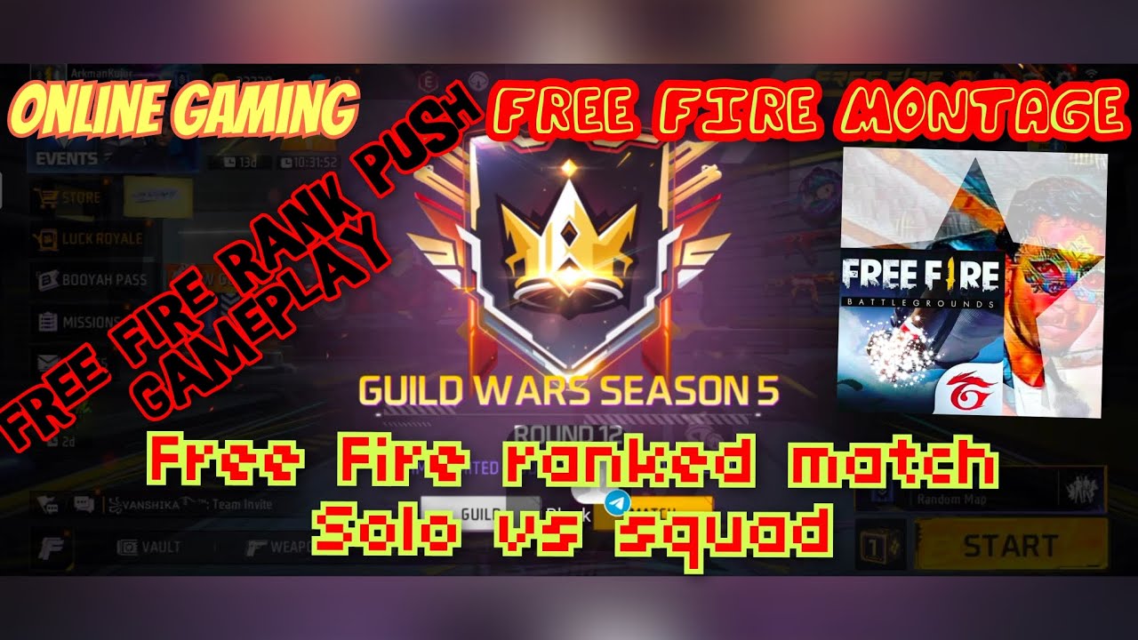 Free Fire ranked match Solo vs squad// free fire montage online gaming ...