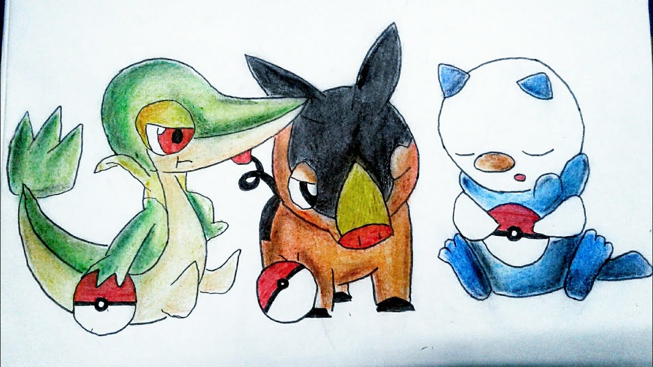 oshawott, snivy, and tepig (pokemon) drawn by drill-tail