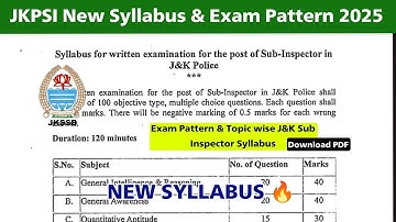 JKPSI Official Syllabus 2025 Out | JK Police Sub Inspector  Syllabus & Exam Pattern 2025 Topic Wise