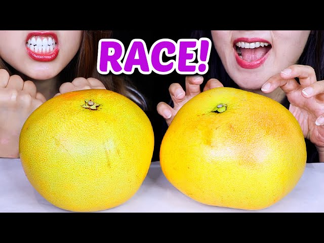 RACE! POMELO FRUIT SPEED EATING COMPETITION *JUICY FRESH FRUIT* EATING SOUNDS MUKBANG | Kim&Liz Too class=