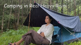 SOLO CAMPING IN REAL HEAVY RAIN ☔ GIRL SOLO CAMP  ASMR RELAXING CAMPING