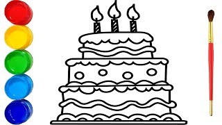 Glitter Birthday Cake Drawing And Coloring For Kids
