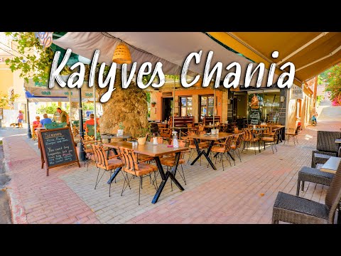 Crete Greece, Chania Kalyves, walking tour 4k, Greece 2022