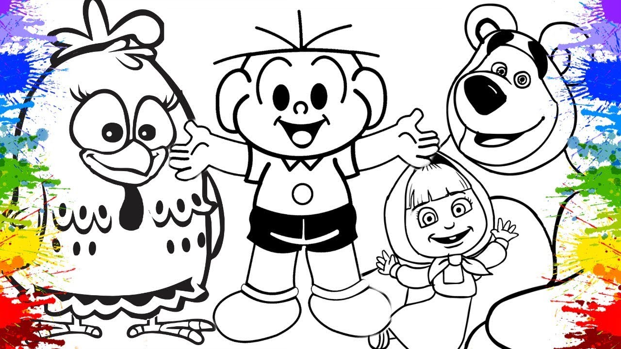 Jogo de Colorir Pintar Desenhos da Turma da Mônica Galinha Pintadinha Masha  e o Urso Video infantil 