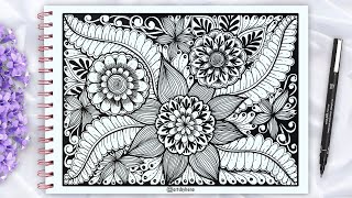 How to draw zentangle flower art | Easy flower art for