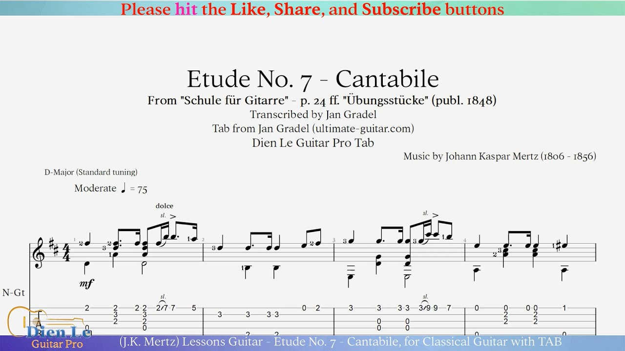 J.K. Mertz) Lessons Guitar - Etude No. 7 - Cantabile, for