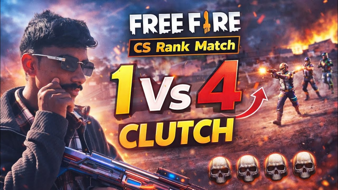UNBELIEVABLE 1 VS 4 CLUTCH 😱 | FREE FIRE CS RANK OP PLAY - YouTube