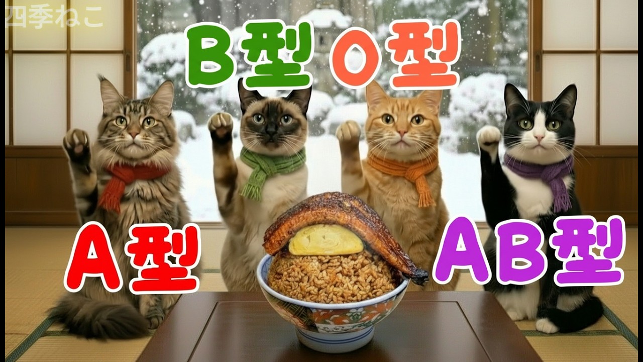 AI猫の本格鮭ご飯修行🐱🐟職人技（？）に癒される冬のひととき｜絶品グルメに一生懸命な姿が可愛すぎる【四季ねこ】【血液型あるある】