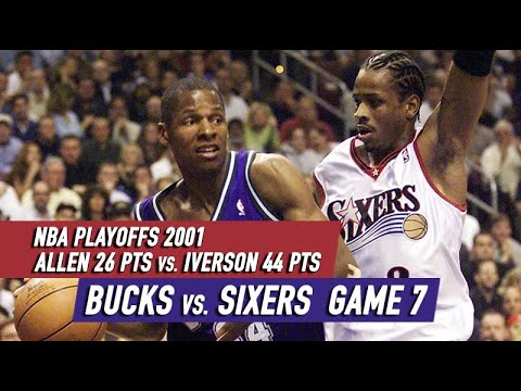 NBA Playoffs 2001. Bucks vs Sixers Game 7 - Full Highlights. Iverson 44 pts