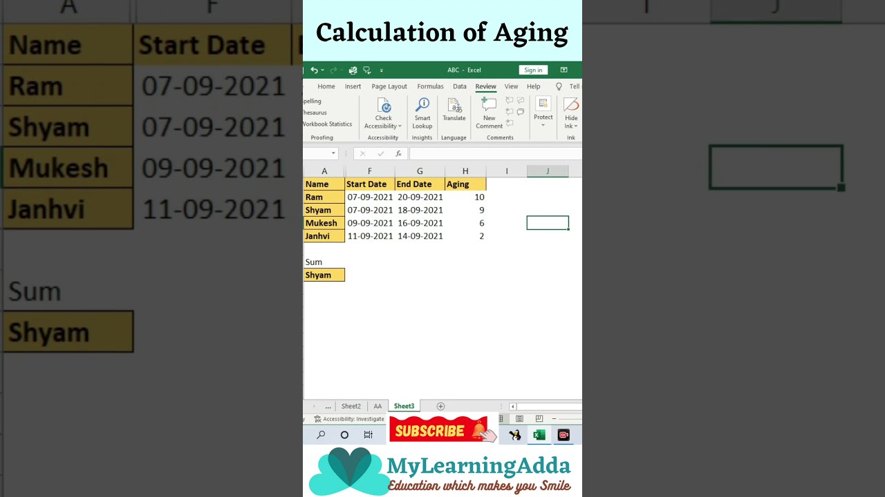 How To Calculate Aging In Excel Networkdays Formula In Excel YouTube How To Calculate Aging In Excel Networkdays Formula In Excel YouTube