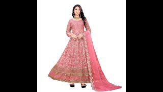 Shorts Entaro International Womens net with Heavy Embroidery Anarkali Gown