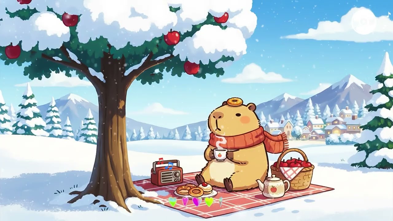 Cozy Winter Picnic Lofi | Capy Enjoying Warm Tea Under the Snowy Tree 🍎☕