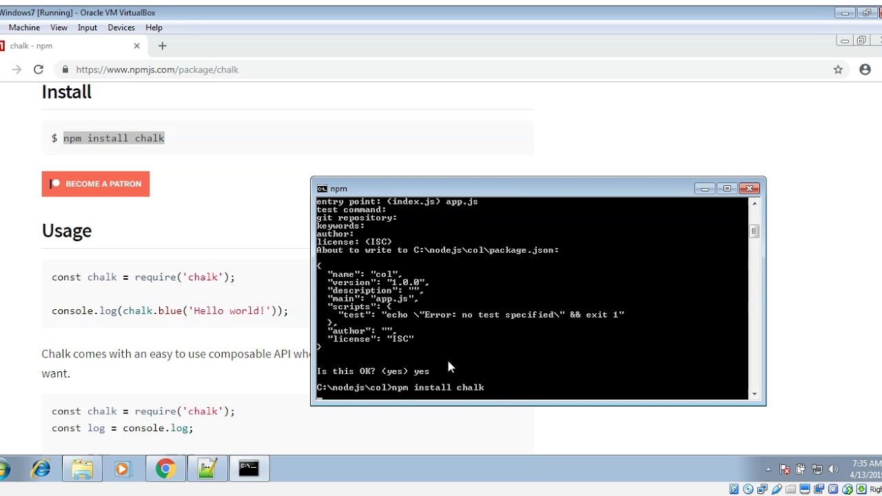 NodeJS chalk module for color text in console - YouTube