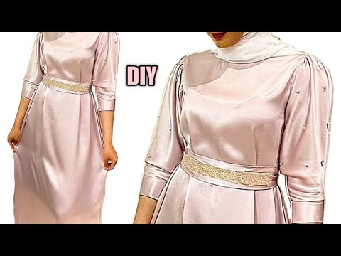 Long maxi dress sewing tutorial. Elegant belted gown. Beginner friendly.Cutting and stitching