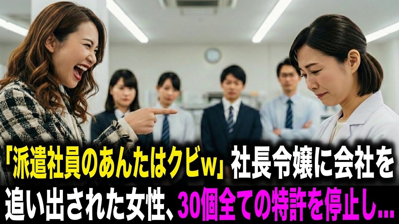 【スカッとする話】「派遣社員のあんたはクビw」社長令嬢に会社を追い出された女性。30個全ての特許を停止しライバル会社と専属契約した結果…