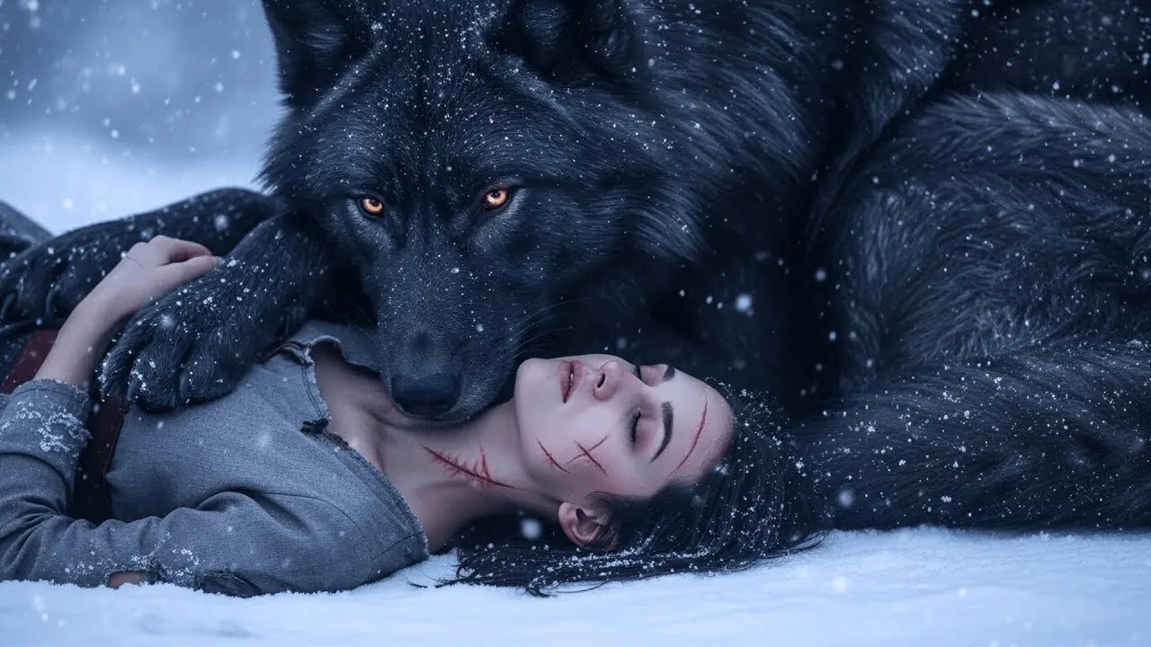 Im Schnee zum Sterben verstoßen – Ein legendärer schwarzer Wolf erschien, um sie zu schützen.