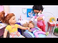 Doll goes to dentist and understands the importance of healthy food! Play Dolls health routine