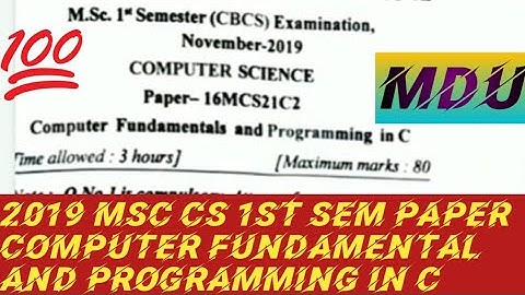 2019 MSc Computer science 1st Sem Computer Fundamental And Programming In C question paper #mdu