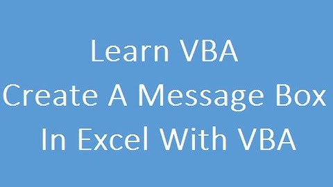 Create Message Box In Excel With VBA Code Hindi
