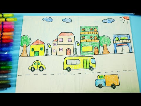 Tô Màu Thành Phố - Cách vẽ phố đơn giản cho trẻ mầm non / How to draw street ( simple for kids)