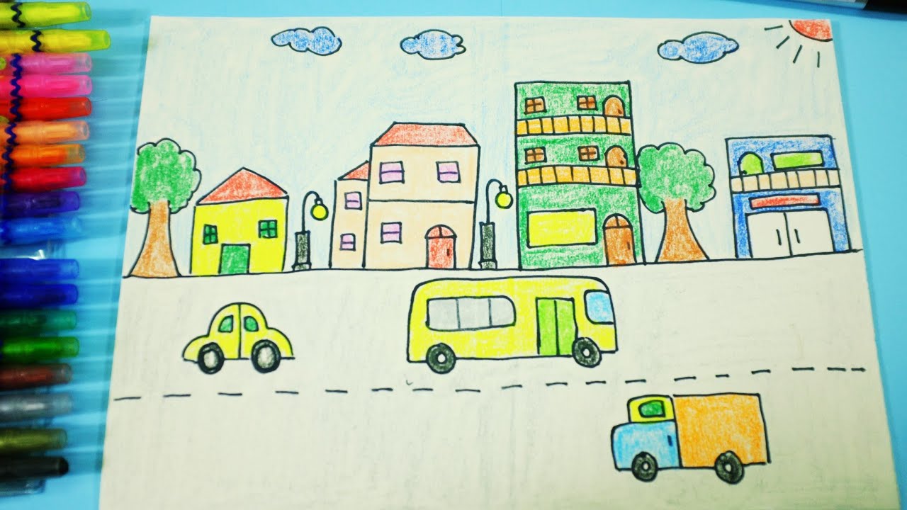 Cách Vẽ Phố Đơn Giản Cho Trẻ Mầm Non / How To Draw Street ( Simple For  Kids) - Youtube