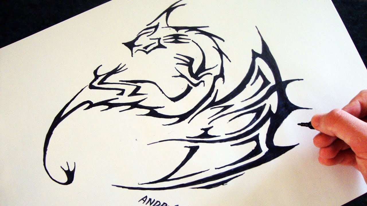 como desenhar um dragão tribal how to draw tribal dragon