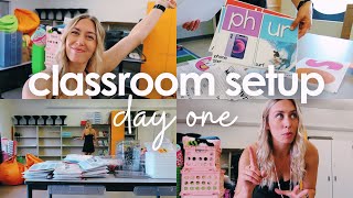 CLASSROOM SETUP DAY ONE | moving into a new classroom, organizing, & planning my layout