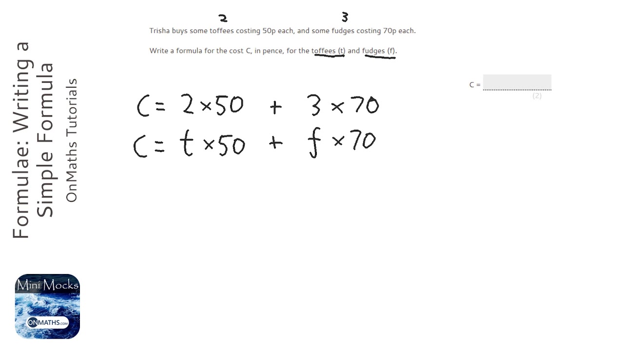 Formulae: Writing a Simple Formula (Grade 25) - OnMaths GCSE Maths Revision