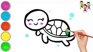 How to draw a Cute Turtle drawing for kids | Draw Tortoise | Easy step by step Sea Animals Drawing