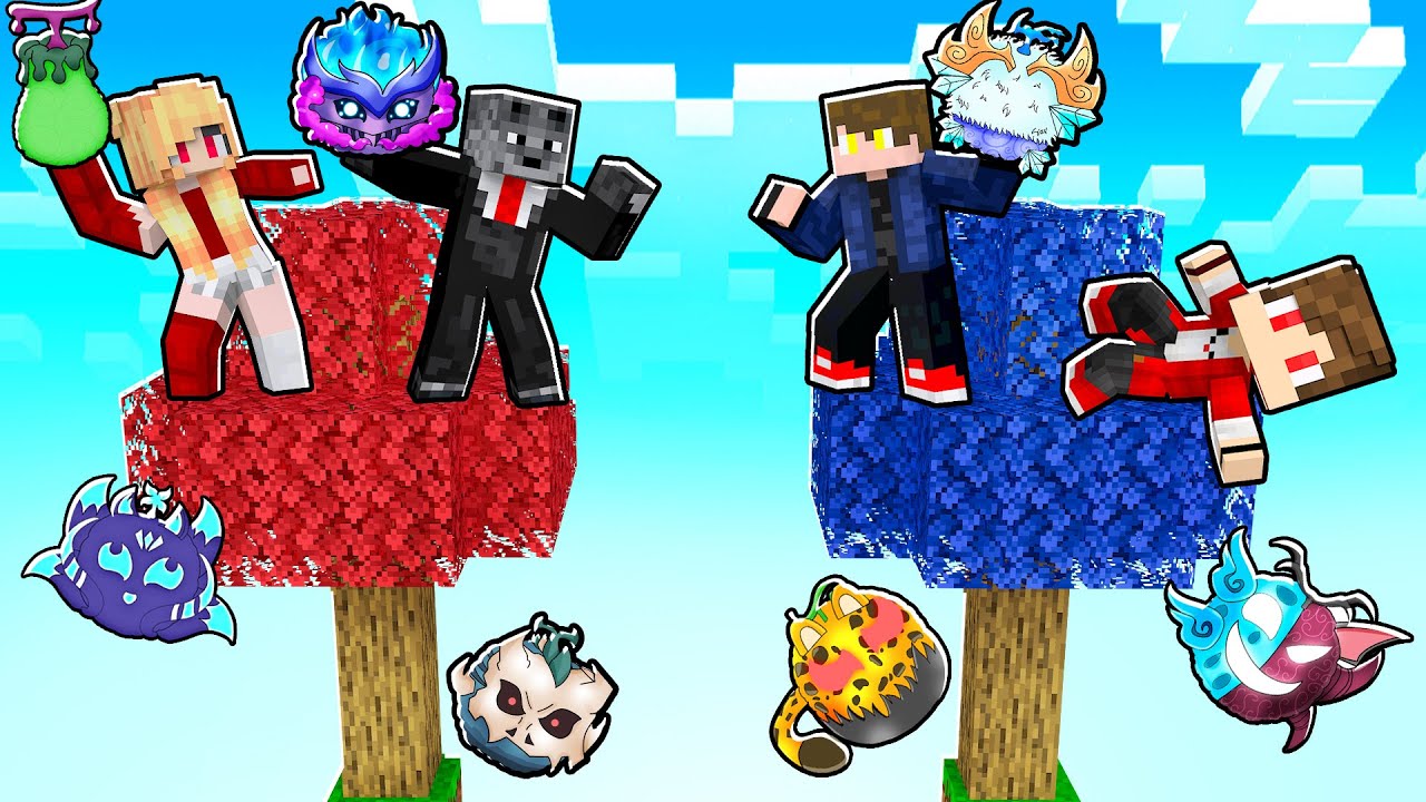 4 AMIGOS em APENAS uma ÁRVORE de ONE PIECE com NOVAS FRUTAS KITSUNE e DRAGÃO no MINECRAFT