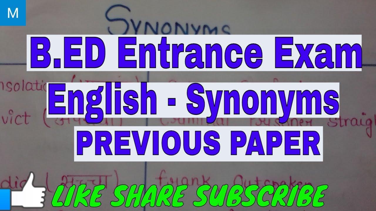 B.ED Entrance Exam Synonyms YouTube