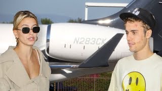 Justin Bieber And Hailey Baldwin Board A Private Jet As They Break From L.A.