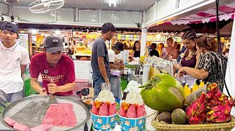 Crowd Of Customers! Variety Of Stirred Fresh Fruit Ice Cream Rolls | Thai Street Food