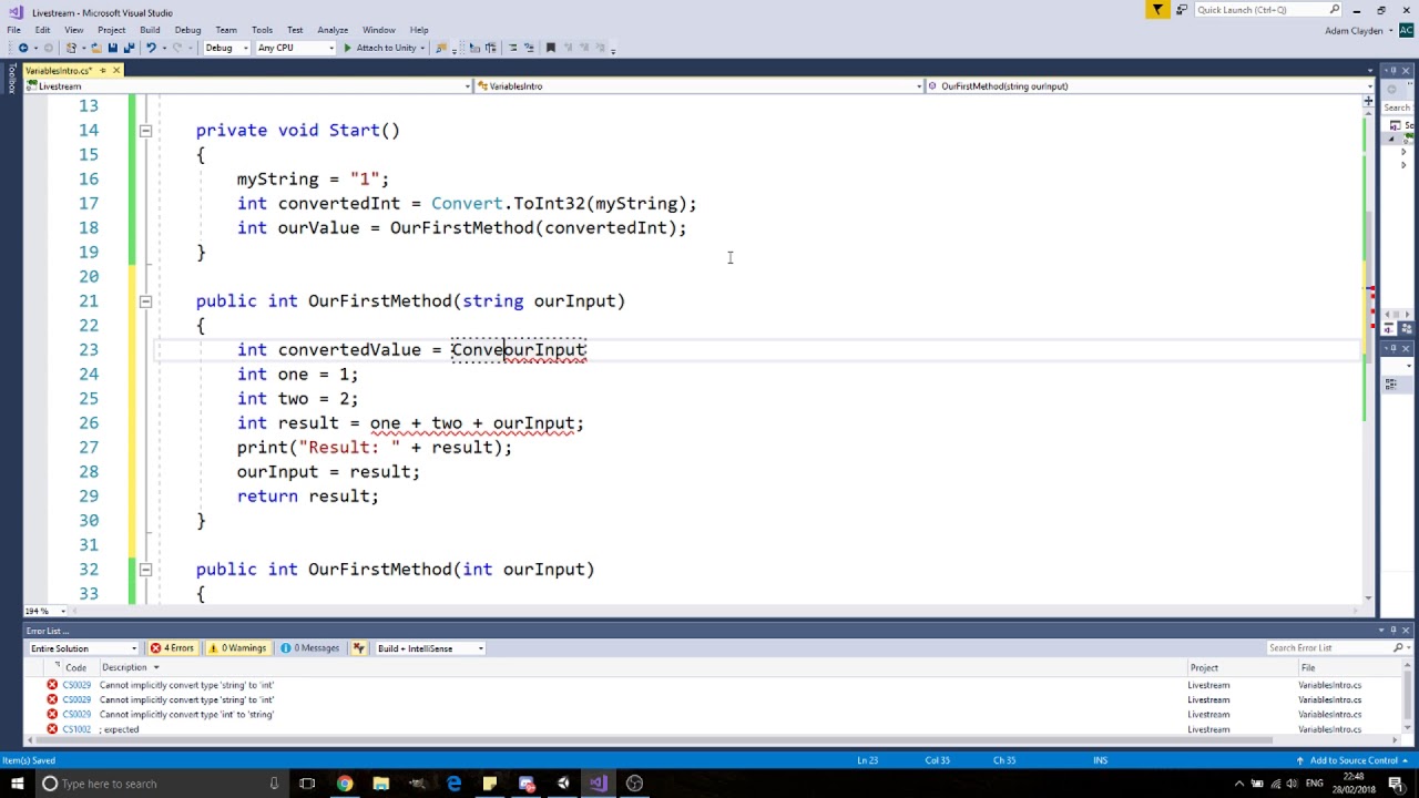 C# Programming with Unity Part 10 - Overloaded methods and Converting