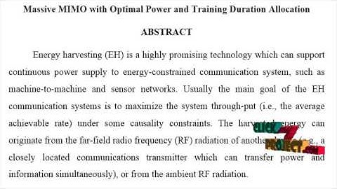 Massive MIMO With Optimal Power and Training Duration Allocation | Final Year Studens 2016