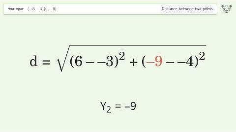 Find the distance between two points p1 (-3,-4) and p2 (6,-9): Step-by-Step Video Solution