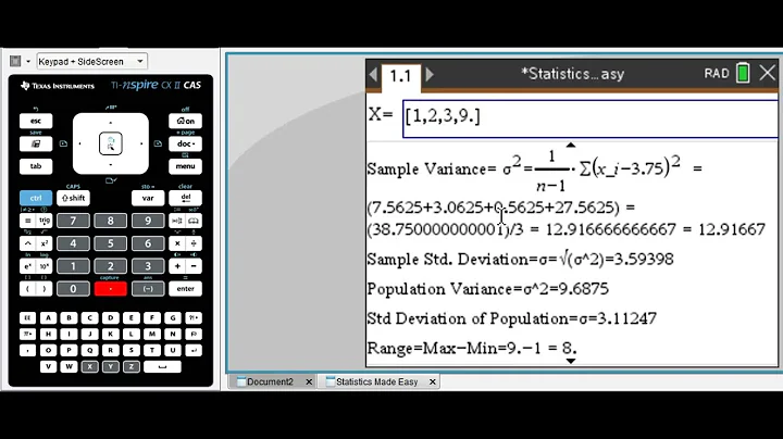 Tinspire CX : Data & Statistics with Steps (Mean, Median, Mode, StdDev, Variance)