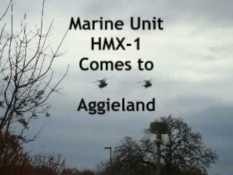 Marine squadron HMX-1 flys the President of the US in helicopters. They came to town on December 10, 2008 in advance of President Bush's commencement speech at Texas A&M University