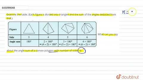 Examine the table. (Each figure is divided into triangles and the sum | Class 8 Maths | Doubtnut