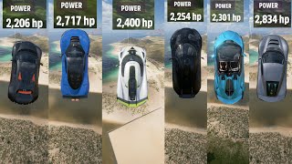 FORZA HORIZON 5 | CAN YOU GUESS THE JUMP DISTANCE OF HYPERCARS???  HP BOOST JUMPS OF HYPERCARS