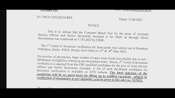 KVS Result 2023||SSA and ASO results for 2nd round document verification||full notification #kvs