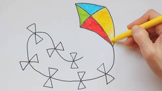 How to Draw Kite Coloring Page for Kids Easy Drawing