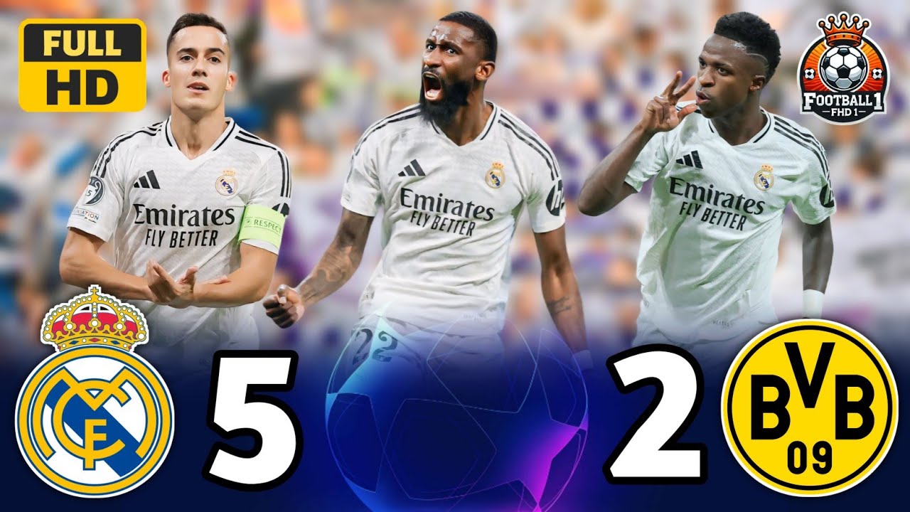 Реал Мадрид (5-2) Дортмунд 💥🔥Лига чемпионов [2024]🌟 Хет-трик Винисиуса Жуниора🤯¦ FHD💫