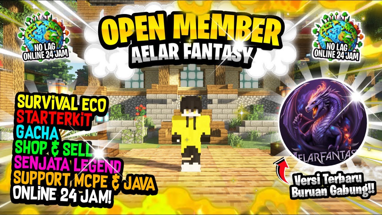 SERVER JAVA SUPPORT MCPE VERSI TERBARU 1.21.50+ AELAR FANTASY SURVIVAL