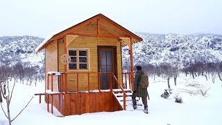 Winter Camp in Wooden House  4K Relaxing Camping video