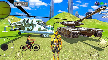 Steel Robot Hero Driving Bike Car Army Tank & Helicopter - Android GamePlay